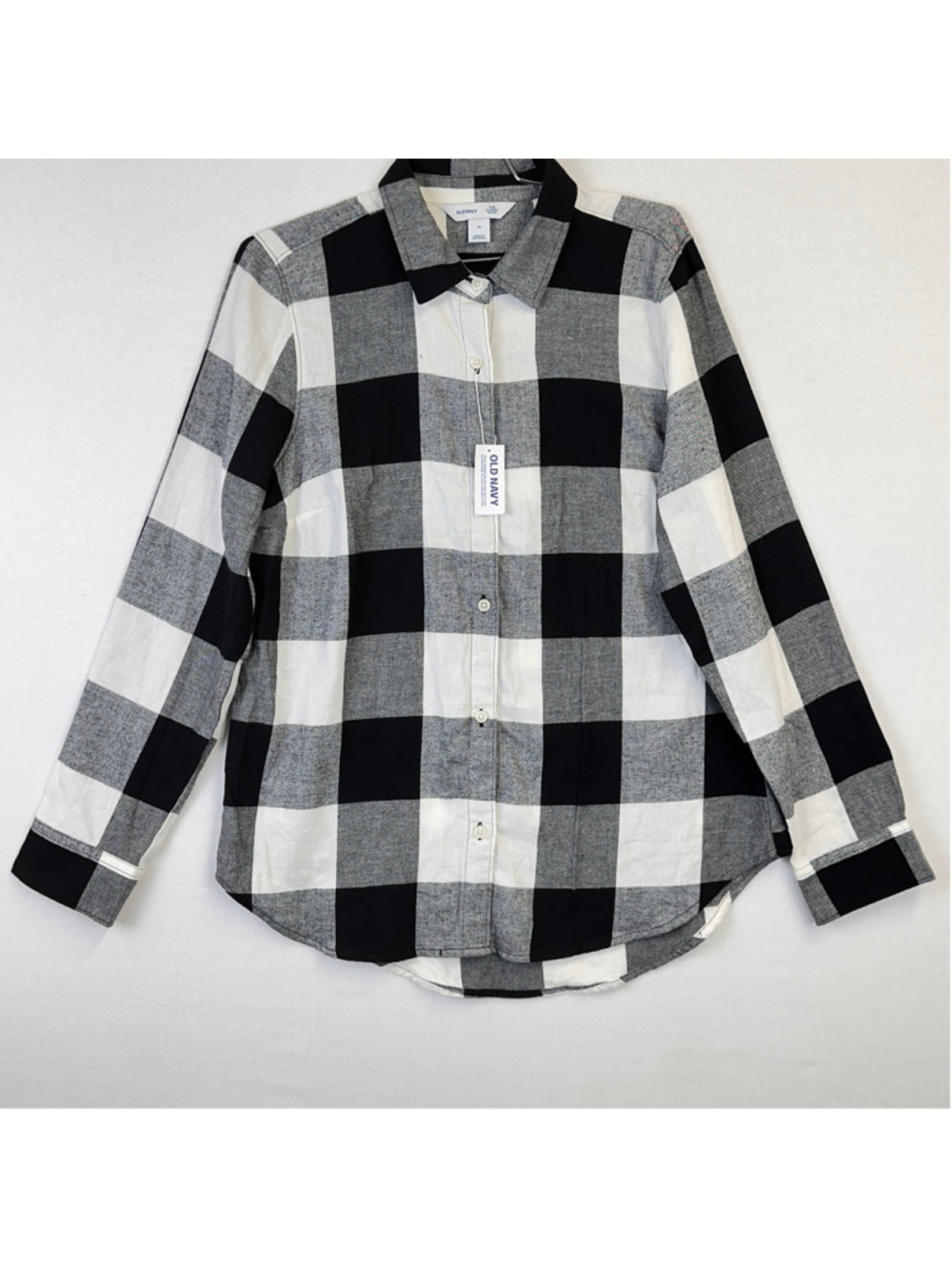 Old Navy The Classic Shirt Plaid Flannel Black White Women's M NWT